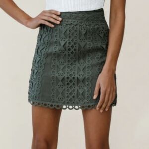 Dinah Crochet Overlay Skirt Khaki Green Women's Size 10